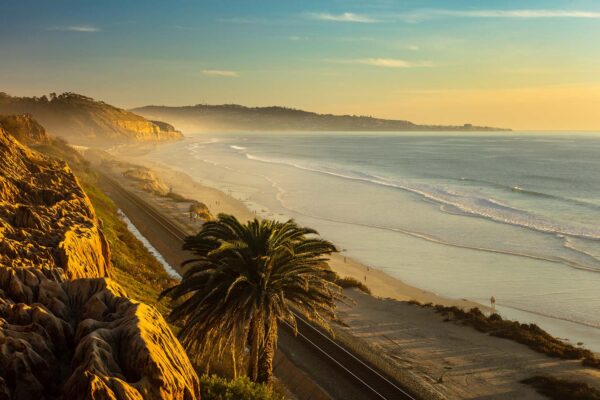 San Diego coast during golden sunset